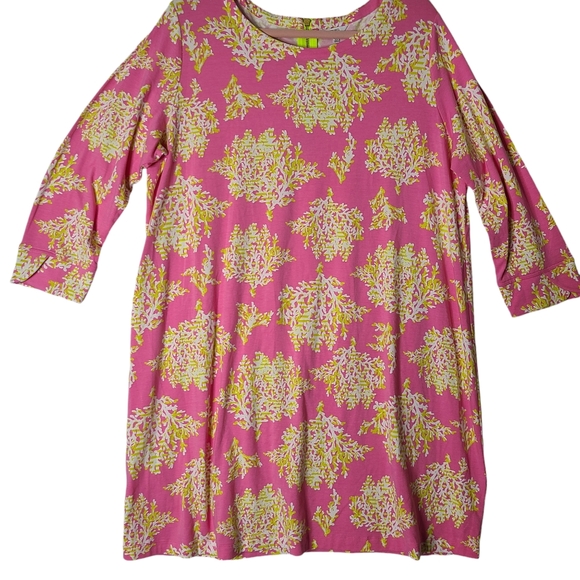 Crown & Ivy Beachy Pink Lime & White Coral Reef Print Dress Size XL - Picture 3 of 10